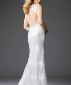 Clarisse - 4961 Embellished Deep V-neck Sheath Dress Formal Gowns