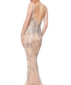 Clarisse - 5034 Beaded Deep V-neck Feathered Trumpet Dress 5 Clarisse - 5034 Beaded Deep V-neck Feathered Trumpet Dress