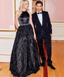 Clarisse - 5040 Beaded Halter Feathered A-line Dress 7 Clarisse - 5040 Beaded Halter Feathered A-line Dress