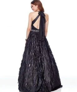 Clarisse - 5040 Beaded Halter Feathered A-line Dress 6 Clarisse - 5040 Beaded Halter Feathered A-line Dress