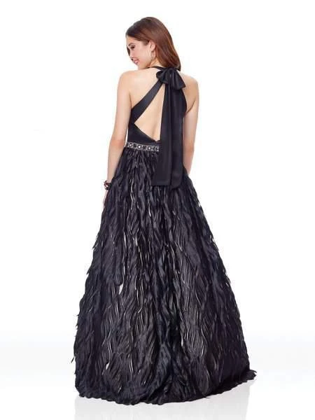 Clarisse - 5040 Beaded Halter Feathered A-line Dress 4 Clarisse - 5040 Beaded Halter Feathered A-line Dress