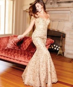 Clarisse - 5052 Embroidered Plunging Off-Shoulder Mermaid Dress Formal Gowns