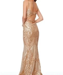 Clarisse - 5057 Sequined Plunging V-neck Trumpet Dress Formal Gowns