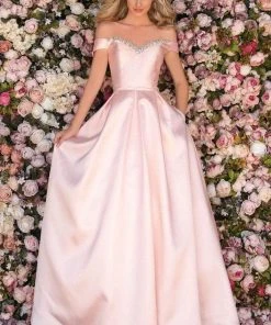 Clarisse - 8057 Off Shoulder Sweetheart Neck Long Gown - 1 Pc Powder Blue In Size 4 Available Formal Gowns