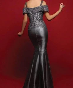 Clarisse - Embellished Lace Bodice Mermaid Dress M6420 - 1 Pc Gray In Size 8 Available