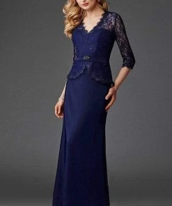 Clarisse - Lace Peplum Cutout Gown M6444 - 1 Pc Navy In Size 10 Available