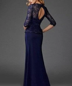 Clarisse - Lace Peplum Cutout Gown M6444 - 1 Pc Navy In Size 10 Available 5 Clarisse - Lace Peplum Cutout Gown M6444 - 1 Pc Navy In Size 10 Available