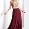 Clarisse Prom - 3529 Halter Metallic Lace Long Prom Dress Formal Gowns