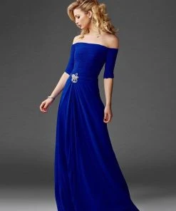 Clarisse - Quarter Sleeve Off-Shoulder Evening Dress M6404 - 1 Pc Navy In Size 12 Available Formal Gowns