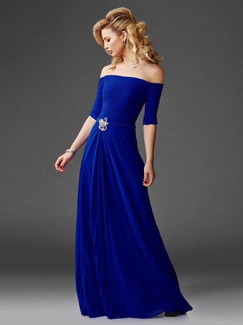 Clarisse - Quarter Sleeve Off-Shoulder Evening Dress M6404 - 1 Pc Navy In Size 12 Available Formal Gowns 3 Clarisse - Quarter Sleeve Off-Shoulder Evening Dress M6404 - 1 Pc Navy In Size 12 Available Formal Gowns