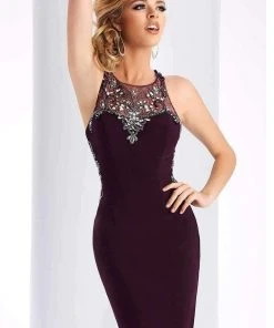 Clarisse - S3115 Embellished Halter Sheath Dress