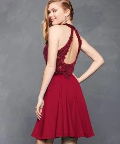 Cocktail Dresses Clarisse - S3528 Lace Halter Neck Chiffon A-line Dress