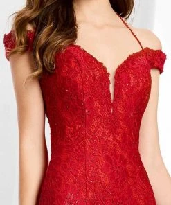 Clarisse - S4801 Lace Plunging Off-Shoulder Dress