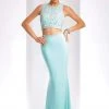 Formal Gowns Clarisse - Two-Piece Crystal Embellished Crop Top Long Sheath Gown 3438 - 1 Pc Seafoam In Size 2 Available 1 Formal Gowns Clarisse - Two-Piece Crystal Embellished Crop Top Long Sheath Gown 3438 - 1 Pc Seafoam In Size 2 Available