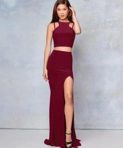 Formal Gowns Clarisse - Two-Piece Jersey High Slit Evening Gown 3761 - 1 Pc Navy In Size 00 Available