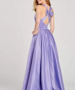 Colette For Mon Cheri - CL12026 Bow Accent Cutout Back Matte Satin Gown Formal Gowns