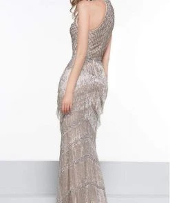 Colors Dress Formal Gowns Colors Couture - J074 Beaded Halter Fringe Sheath Dress