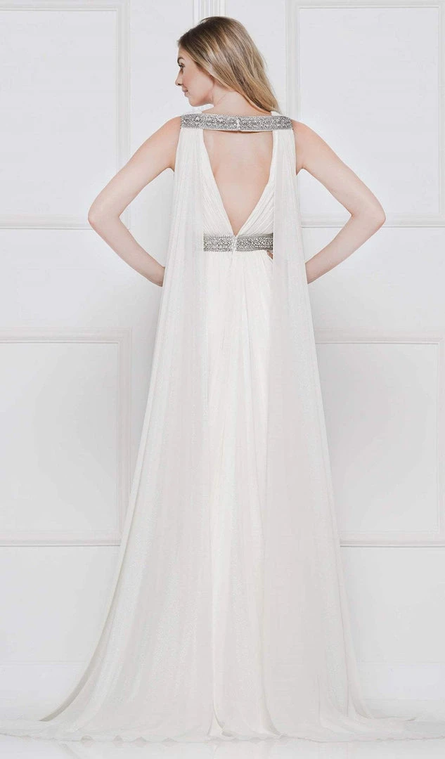 Colors Dress - 2083 Ruched Plunging Caped Evening Gown Formal Gowns 4 Colors Dress - 2083 Ruched Plunging Caped Evening Gown Formal Gowns