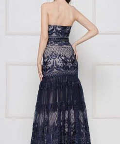 Formal Gowns Colors Dress - 2105 Two Tone Lace Sweetheart Trumpet Dress