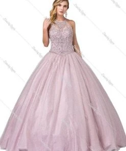 Dancing Queen - 1340 Bejeweled Halter Neck Ballgown - 1 Pc Dusty Pink In Size 2XL Available Formal Gowns