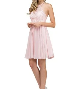 Cocktail Dresses Dancing Queen - 2010 Lace Illusion Halter A-Line Cocktail Dress