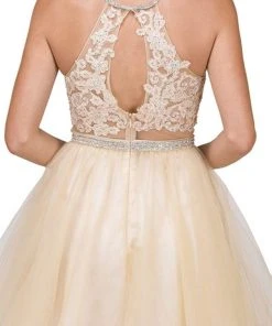 Dancing Queen - 2033 Halter Beaded Applique Cocktail Dress Cocktail Dresses