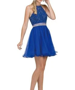 Dancing Queen - 2033 Halter Beaded Applique Cocktail Dress Cocktail Dresses