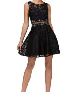 Dancing Queen - 2053 Illusion Two Piece Beaded Lace Cocktail Dress