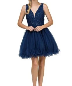 Dancing Queen - 2054 Lace Rhinestone Embellished Cocktail Dress Cocktail Dresses 14 Dancing Queen - 2054 Lace Rhinestone Embellished Cocktail Dress Cocktail Dresses