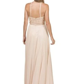 Dancing Queen - 2092 Embroidered Halter A-Line Evening Gown Formal Gowns