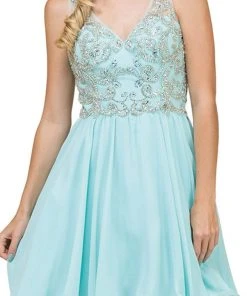 Dancing Queen - 2115 Sleeveless Embellished V-neck Cocktail Dress