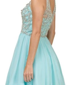 Dancing Queen - 2115 Sleeveless Embellished V-neck Cocktail Dress