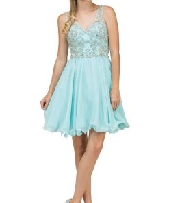 Dancing Queen - 2115 Sleeveless Embellished V-neck Cocktail Dress