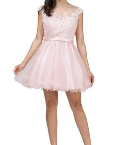 Dancing Queen - 2153 Illusion Jewel Floral A Line Cocktail Dress Cocktail Dresses