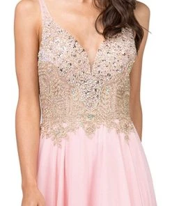 Formal Gowns Dancing Queen - 2259 Beaded Plunging Sweetheart Chiffon Prom Dress