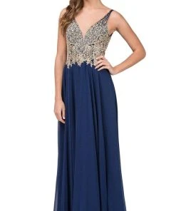 Formal Gowns Dancing Queen - 2259 Beaded Plunging Sweetheart Chiffon Prom Dress