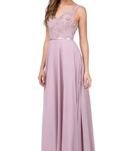 Dancing Queen - 2267 Sleeveless Scalloped Lace Illusion Prom Gown Formal Gowns