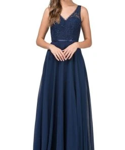 Dancing Queen - 2267 Sleeveless Scalloped Lace Illusion Prom Gown Formal Gowns