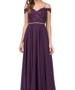 Dancing Queen - 2327 Embellished Off-Shoulder A-line Gown Formal Gowns
