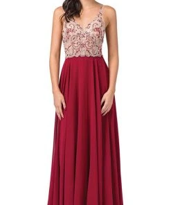Dancing Queen - 2513 Beaded Embellished Illusion Bodice Chiffon Gown Formal Gowns