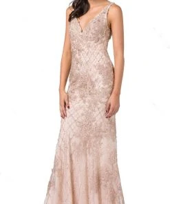 Dancing Queen - 2515 Deep V-Neck Beaded Trumpet Gown Formal Gowns
