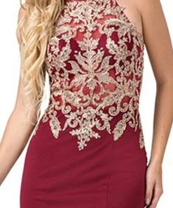 Dancing Queen - 2555 Embroidered Halter Long Trumpet Gown