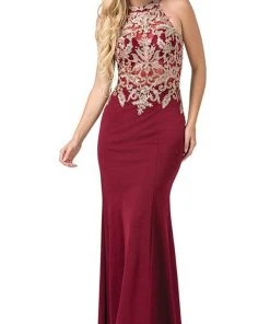 Dancing Queen - 2555 Embroidered Halter Long Trumpet Gown