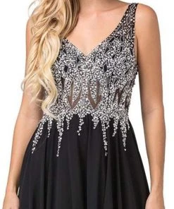 Dancing Queen - 2570 Jewel Ornate Illusion Bodice Chiffon Prom Dress