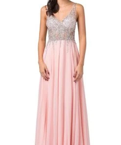 Dancing Queen - 2570 Jewel Ornate Illusion Bodice Chiffon Prom Dress
