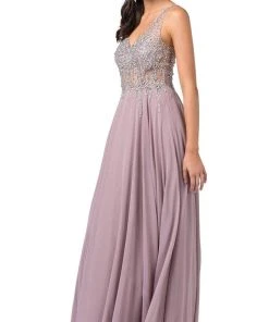Dancing Queen - 2570 Jewel Ornate Illusion Bodice Chiffon Prom Dress