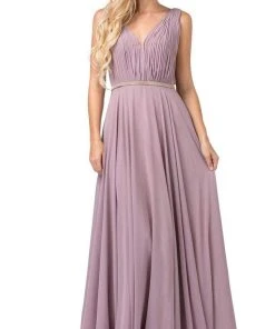 Dancing Queen - 2588 Ruched Bodice A-Line Gown With Rhinestone Belt Formal Gowns