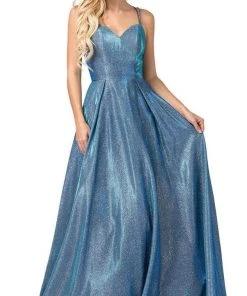 Dancing Queen - 2611 Sweetheart Lace Up Back Metallic Jersey Gown