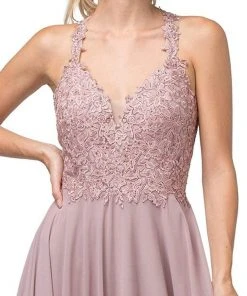 Dancing Queen - 2621 Embroidered Deep V-neck A-line Gown Formal Gowns