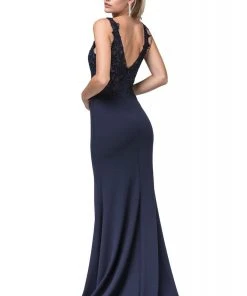 Dancing Queen - 2622 Embroidered V-Neck Dress With Slit 6 Dancing Queen - 2622 Embroidered V-Neck Dress With Slit